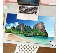 QRFASFZO Mouse Pad 31.5 × 12 inch Extended Large Mouse Mat Desk Pad, Stitched Edges Mousepad,Non-Slip Rubber Base,Tropical Set,Railay Beach in Krabi Thailand Small Boat Crystal Wa,Gaming Mouse Pad XL