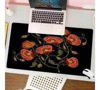 QRFASFZO Mouse Pad 31.5 × 12 inch Extended Large Mouse Mat Desk Pad, Stitched Edges Mousepad,Non-Slip Rubber Base,Red poppies on dark background,Gaming Mouse Pad XL