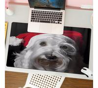 QRFASFZO Mouse Pad 31.5 × 12 inch Extended Large Mouse Mat Desk Pad, Stitched Edges Mousepad,Non-Slip Rubber Base,white dog wearing a santa hat, a dog with a santa hat, a dog with,Gaming Mouse Pad XL