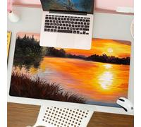 QRFASFZO Mouse Pad 31.5 × 12 inch Extended Large Mouse Mat Desk Pad, Stitched Edges Mousepad,Non-Slip Rubber Base,Lake Forest at Sunset Abstract Art Impressionism Style,Orange Dar,Gaming Mouse Pad XL