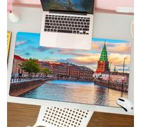 QRFASFZO Mouse Pad 31.5 × 12 inch Extended Large Mouse Mat Desk Pad, Stitched Edges Mousepad,Non-Slip Rubber Base,European city view, picturesque summer sunset from Copenhagen Den,Gaming Mouse Pad XL