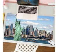 QRFASFZO Mouse Pad 31.5 × 12 inch Extended Large Mouse Mat Desk Pad, Stitched Edges Mousepad,Non-Slip Rubber Base,New York, Statue of Liberty in the urban port of New York City Pr,Gaming Mouse Pad XL