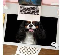 QRFASFZO Mouse Pad 31.5 × 12 inch Extended Large Mouse Mat Desk Pad, Stitched Edges Mousepad,Non-Slip Rubber Base,Portrait of Cavalier King Charles Spaniel Dog on Isolated Black B,Gaming Mouse Pad XL