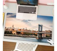 QRFASFZO Mouse Pad 31.5 × 12 inch Extended Large Mouse Mat Desk Pad, Stitched Edges Mousepad,Non-Slip Rubber Base,New York City, the Manhattan Bridge and the New York Skyline at t,Gaming Mouse Pad XL