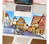QRFASFZO Mouse Pad 31.5 × 12 inch Extended Large Mouse Mat Desk Pad, Stitched Edges Mousepad,Non-Slip Rubber Base,German, Rothenburg ob der Tauber Bavaria Germany famous street wi,Gaming Mouse Pad XL