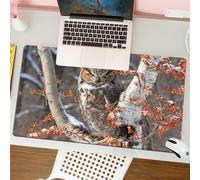 QRFASFZO Mouse Pad 31.5 × 12 inch Extended Large Mouse Mat Desk Pad, Stitched Edges Mousepad,Non-Slip Rubber Base,great horned owl sitting on snowy branch,Gaming Mouse Pad XL