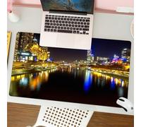 QRFASFZO Mouse Pad 31.5 × 12 inch Extended Large Mouse Mat Desk Pad, Stitched Edges Mousepad,Non-Slip Rubber Base,melbourne at night looking down the yarra river,Gaming Mouse Pad XL