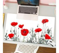 QRFASFZO Mouse Pad 31.5 × 12 inch Extended Large Mouse Mat Desk Pad, Stitched Edges Mousepad,Non-Slip Rubber Base,Set of red poppies isolated on the white background.,Gaming Mouse Pad XL