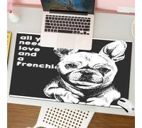 QRFASFZO Mouse Pad 31.5 × 12 inch Extended Large Mouse Mat Desk Pad, Stitched Edges Mousepad,Non-Slip Rubber Base,Vector close up portrait of french bulldog isolated on black squa,Gaming Mouse Pad XL