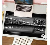 QRFASFZO Mouse Pad 31.5 × 12 inch Extended Large Mouse Mat Desk Pad, Stitched Edges Mousepad,Non-Slip Rubber Base,Brooklyn Bridge and Manhattan Skyline at Night in Black and White,Gaming Mouse Pad XL