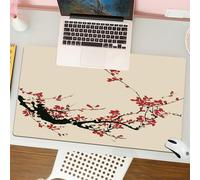 QRFASFZO Mouse Pad 31.5 × 12 inch Extended Large Mouse Mat Desk Pad, Stitched Edges Mousepad,Non-Slip Rubber Base,Art, Elegance Cherry Blossoms Sakura Tree Branches Ink Painting S,Gaming Mouse Pad XL