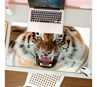 QRFASFZO Mouse Pad 31.5 × 12 inch Extended Large Mouse Mat Desk Pad, Stitched Edges Mousepad,Non-Slip Rubber Base,Safari Decor,The Siberian Tiger Roar Teeth Golden Eyes Stripes Wh,Gaming Mouse Pad XL