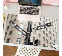 QRFASFZO Mouse Pad 31.5 × 12 inch Extended Large Mouse Mat Desk Pad, Stitched Edges Mousepad,Non-Slip Rubber Base,City, iconic intersection of Wall Street in Manhattan, street sig,Gaming Mouse Pad XL