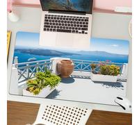 QRFASFZO Mouse Pad 31.5 × 12 inch Extended Large Mouse Mat Desk Pad, Stitched Edges Mousepad,Non-Slip Rubber Base,Landscape, Santorini Island Greece Aegean Sea Trees Flowers k,Gaming Mouse Pad XL
