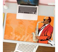 QRFASFZO Mouse Pad 31.5 × 12 inch Extended Large Mouse Mat Desk Pad, Stitched Edges Mousepad,Non-Slip Rubber Base,Jazz Music Decor, Illustration of saxophonist on a phon,Gaming Mouse Pad XL