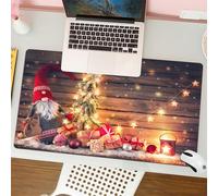 QRFASFZO Mouse Pad 31.5 × 12 inch Extended Large Mouse Mat Desk Pad, Stitched Edges Mousepad,Non-Slip Rubber Base,Santa Claus or dwarf holds a fir tree with Christmas lights surro,Gaming Mouse Pad XL