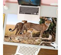 QRFASFZO Mouse Pad 31.5 × 12 inch Extended Large Mouse Mat Desk Pad, Stitched Edges Mousepad,Non-Slip Rubber Base,Animals, three cheetahs stand on the African grassland, exuding w,Gaming Mouse Pad XL