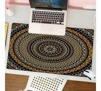 QRFASFZO Mouse Pad 31.5 × 12 inch Extended Large Mouse Mat Desk Pad, Stitched Edges Mousepad,Non-Slip Rubber Base,Gold mandala, Indian decorative motif Symbol of the universe in b,Gaming Mouse Pad XL
