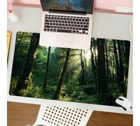 QRFASFZO Mouse Pad 31.5 × 12 inch Extended Large Mouse Mat Desk Pad, Stitched Edges Mousepad,Non-Slip Rubber Base,Nature, sunset in the forest, sun shining through forest trees, w,Gaming Mouse Pad XL