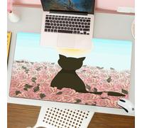 QRFASFZO Mouse Pad 31.5 × 12 inch Extended Large Mouse Mat Desk Pad, Stitched Edges Mousepad,Non-Slip Rubber Base,Field of roses with dark black cat sun shining and blue sky vecto,Gaming Mouse Pad XL
