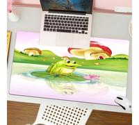 QRFASFZO Mouse Pad 31.5 × 12 inch Extended Large Mouse Mat Desk Pad, Stitched Edges Mousepad,Non-Slip Rubber Base,Cartoon of a green frog sitting on a lotus surrounded by a mushro,Gaming Mouse Pad XL
