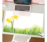QRFASFZO Mouse Pad 31.5 × 12 inch Extended Large Mouse Mat Desk Pad, Stitched Edges Mousepad,Non-Slip Rubber Base,Two yellow daffodils rose from the green grass, evoking the feeli,Gaming Mouse Pad XL