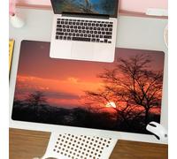 QRFASFZO Mouse Pad 31.5 × 12 inch Extended Large Mouse Mat Desk Pad, Stitched Edges Mousepad,Non-Slip Rubber Base,Serene Sunset Through Bare Branches,The Sun's Glow Behind Silhoue,Gaming Mouse Pad XL