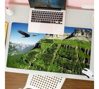 QRFASFZO Mouse Pad 31.5 × 12 inch Extended Large Mouse Mat Desk Pad, Stitched Edges Mousepad,Non-Slip Rubber Base,hawk in a lush flight with green peaks under a green blue sky,Gaming Mouse Pad XL