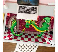 QRFASFZO Mouse Pad 31.5 × 12 inch Extended Large Mouse Mat Desk Pad, Stitched Edges Mousepad,Non-Slip Rubber Base,Cartoon,，a green dragon with bright eyes coiled in a room with ch,Gaming Mouse Pad XL