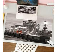 QRFASFZO Mouse Pad 31.5 × 12 inch Extended Large Mouse Mat Desk Pad, Stitched Edges Mousepad,Non-Slip Rubber Base,Black and White,London Theme Tower Bridge in The Famous,Gaming Mouse Pad XL