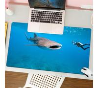 QRFASFZO Mouse Pad 31.5 × 12 inch Extended Large Mouse Mat Desk Pad, Stitched Edges Mousepad,Non-Slip Rubber Base,Diver encounters underwater whale shark, dark blue whale shark an,Gaming Mouse Pad XL