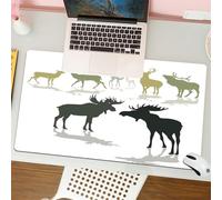 QRFASFZO Mouse Pad 31.5 × 12 inch Extended Large Mouse Mat Desk Pad, Stitched Edges Mousepad,Non-Slip Rubber Base,Antlers set, elk stag and deer silhouette forest in the backgro,Gaming Mouse Pad XL