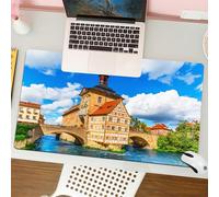 QRFASFZO Mouse Pad 31.5 × 12 inch Extended Large Mouse Mat Desk Pad, Stitched Edges Mousepad,Non-Slip Rubber Base,Scenic summer view of the Old Town architecture with City Hall bu,Gaming Mouse Pad XL