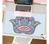 QRFASFZO Mouse Pad 31.5 × 12 inch Extended Large Mouse Mat Desk Pad, Stitched Edges Mousepad,Non-Slip Rubber Base,Evil Eye,Doodle Hamsa Hand Symbol Traditional All Seeing Eye Posi,Gaming Mouse Pad XL