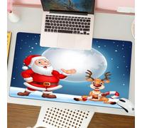 QRFASFZO Mouse Pad 31.5 × 12 inch Extended Large Mouse Mat Desk Pad, Stitched Edges Mousepad,Non-Slip Rubber Base,Christmas background，Santa Claus and a reindeer holding candy can,Gaming Mouse Pad XL