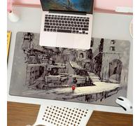 QRFASFZO Mouse Pad 31.5 × 12 inch Extended Large Mouse Mat Desk Pad, Stitched Edges Mousepad,Non-Slip Rubber Base,City sketch, man in a red coat walking through the dark, black an,Gaming Mouse Pad XL