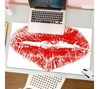 QRFASFZO Mouse Pad 31.5 × 12 inch Extended Large Mouse Mat Desk Pad, Stitched Edges Mousepad,Non-Slip Rubber Base,Kiss,Red Lipstick Mark in The Shape of a Heart Expression Passion,Gaming Mouse Pad XL