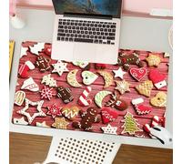 QRFASFZO Mouse Pad 31.5 × 12 inch Extended Large Mouse Mat Desk Pad, Stitched Edges Mousepad,Non-Slip Rubber Base,Christmas background, a series of Christmas themed cookies on red,Gaming Mouse Pad XL