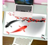 QRFASFZO Mouse Pad 31.5 × 12 inch Extended Large Mouse Mat Desk Pad, Stitched Edges Mousepad,Non-Slip Rubber Base,Japanese Koi Carp Fish Couple Swimming With Sakura Blossom Branch,Gaming Mouse Pad XL