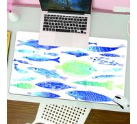 QRFASFZO Mouse Pad 31.5 × 12 inch Extended Large Mouse Mat Desk Pad, Stitched Edges Mousepad,Non-Slip Rubber Base,Ocean Animal Artisan Fish Patterns with Wave Lines and Sky Cloud,Gaming Mouse Pad XL