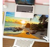 QRFASFZO Mouse Pad 31.5 × 12 inch Extended Large Mouse Mat Desk Pad, Stitched Edges Mousepad,Non-Slip Rubber Base,Beach, tranquil beach before sunset, golden light kisses sand, pa,Gaming Mouse Pad XL