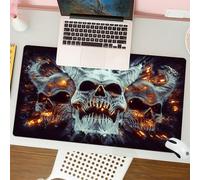 QRFASFZO Mouse Pad 31.5 × 12 inch Extended Large Mouse Mat Desk Pad, Stitched Edges Mousepad,Non-Slip Rubber Base,Fiery - Hornscoul in the Dark Realm，The sinister skull of the tri,Gaming Mouse Pad XL
