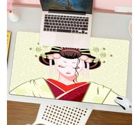 QRFASFZO Mouse Pad 31.5 × 12 inch Extended Large Mouse Mat Desk Pad, Stitched Edges Mousepad,Non-Slip Rubber Base,Japanese, Geisha Woman Portrait Traditional Asian Kimono Maiko Cu,Gaming Mouse Pad XL