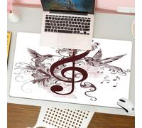 QRFASFZO Mouse Pad 31.5 × 12 inch Extended Large Mouse Mat Desk Pad, Stitched Edges Mousepad,Non-Slip Rubber Base,Music, Cute Floral Design with Clef de Sol and Singing Flying Bir,Gaming Mouse Pad XL