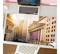 QRFASFZO Mouse Pad 31.5 × 12 inch Extended Large Mouse Mat Desk Pad, Stitched Edges Mousepad,Non-Slip Rubber Base,United States, the famous Wall Street Building of the Stock Excha,Gaming Mouse Pad XL