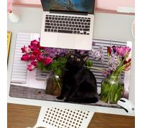QRFASFZO Mouse Pad 31.5 × 12 inch Extended Large Mouse Mat Desk Pad, Stitched Edges Mousepad,Non-Slip Rubber Base,Animal,black cat raises his head. on the windowsill against the b,Gaming Mouse Pad XL