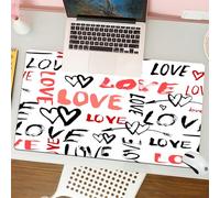 QRFASFZO Mouse Pad 31.5 × 12 inch Extended Large Mouse Mat Desk Pad, Stitched Edges Mousepad,Non-Slip Rubber Base,Valentines,Hand Drawn Love Lettering Doodle Style Design with Bru,Gaming Mouse Pad XL