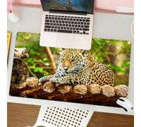 QRFASFZO Mouse Pad 31.5 × 12 inch Extended Large Mouse Mat Desk Pad, Stitched Edges Mousepad,Non-Slip Rubber Base,Zoo, Jaguar on a wooden floor Wildlife animals,Gaming Mouse Pad XL