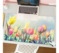 QRFASFZO Mouse Pad 31.5 × 12 inch Extended Large Mouse Mat Desk Pad, Stitched Edges Mousepad,Non-Slip Rubber Base,Pastel, tulips. Flowerbed in the park. Serene landscape. Happines,Gaming Mouse Pad XL