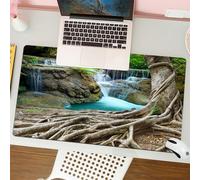 QRFASFZO Mouse Pad 31.5 × 12 inch Extended Large Mouse Mat Desk Pad, Stitched Edges Mousepad,Non-Slip Rubber Base,Waterfall, aged tree roots and waterfall landscape in the,Gaming Mouse Pad XL